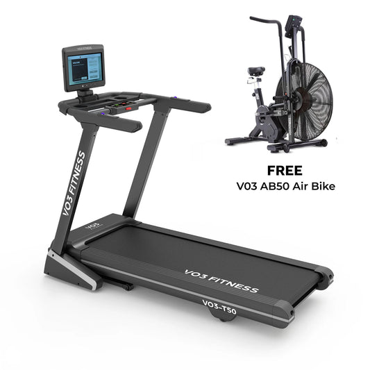VO3 Fitness T50e Folding Treadmill + Air Bike