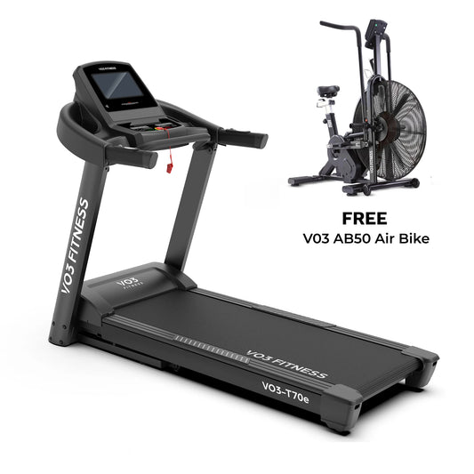 VO3 Fitness T70e Folding Treadmill + Free Air Bike